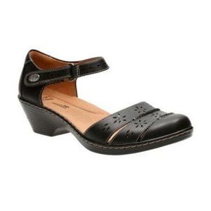 Clarks Wendy Leehi Leather Black Sandals Size 10